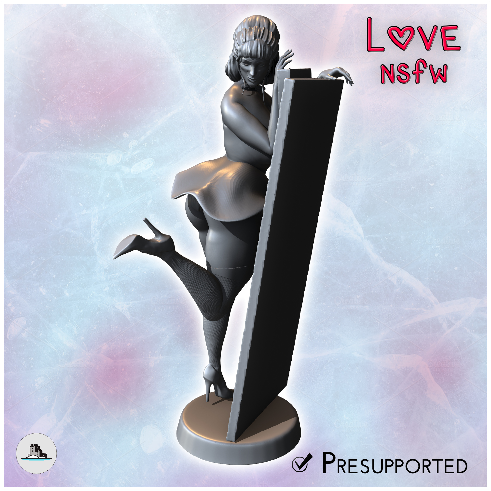 Woman in a playful pose with one leg raised, leaning against a large rectangular object (27) - NSFW Girl Sexy Collectible Hentai RPG Hot Miniatures Female Tabletop
